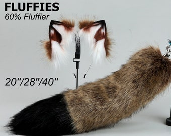 black brown fox ear andset fox ear fluffy wolf tail butt plug tail buttplug wolf ear petplay sextoy anal plug cat tail -mature