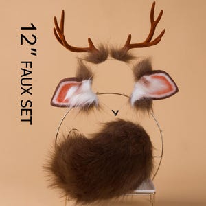 coffee realistic faux fur deer tail and ear animal ear realistic antler ears headband fawn ear and tail set anime cosplay deer ear headband