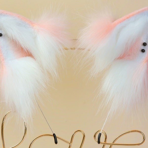 fox ear faux fur pink and white wolf ear cat ear headband kitten ear cosplay neko ear petplay ear kittenplay ear anime cosplay animal ear