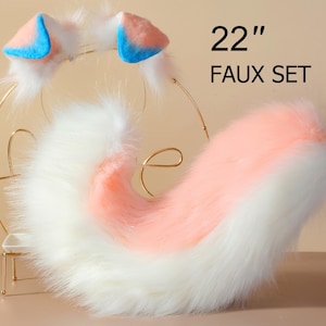 Ensemble oreilles et queue de chiot bleu rose Ensemble oreilles et queue de chien de berger en fausse fourrure réaliste Ensemble oreilles et queue de chien shiba Inu anime cosplay chiot jouer