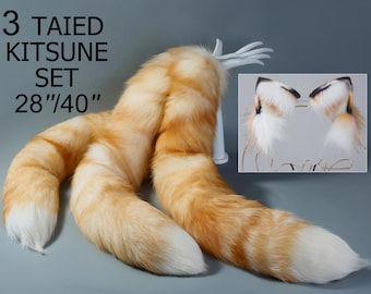 Kitsune staart en staart set wit 3 set vossenstaarten en oren kitten oor en staart set vossenoren en staart petplay anime cosplay petplay