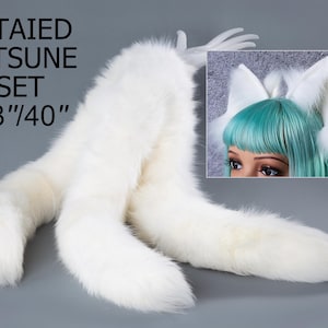 3 tailed kitsune Schwanz und Ohren set weiß 3 Fuchs Schwänze und Ohren set Kätzchen Ohren und Schwanz set kitsune Ohren und Schwanz petplay Anime Cosplay petplay
