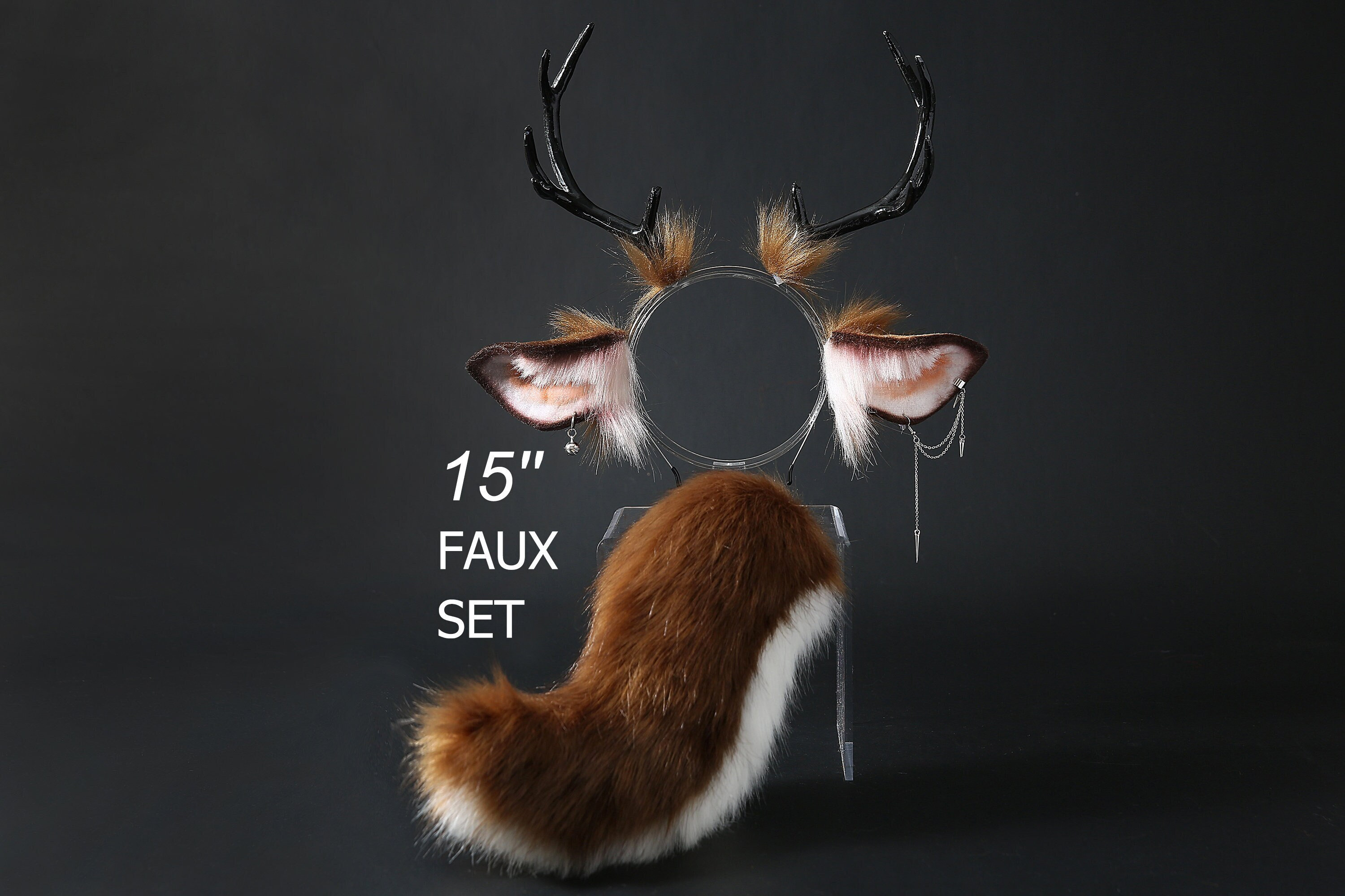 Realistic Faux Fur Deer Ear and Tail Set Deer Ear and Tail  display picture 2
