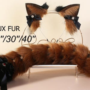 Faux fur fox tail and ear set faux fur fox ear and tail cosplay wolf tail and wolf ear petplay cat tail and ears kitten ears tail halloween