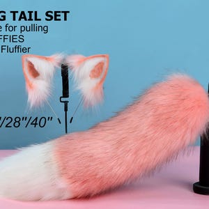 pink fluffy fox tail and ear set fox ear and tail cosplay fluffy wolf tail and wolf ear petplay cat tail and ears kitten ears kitten tail