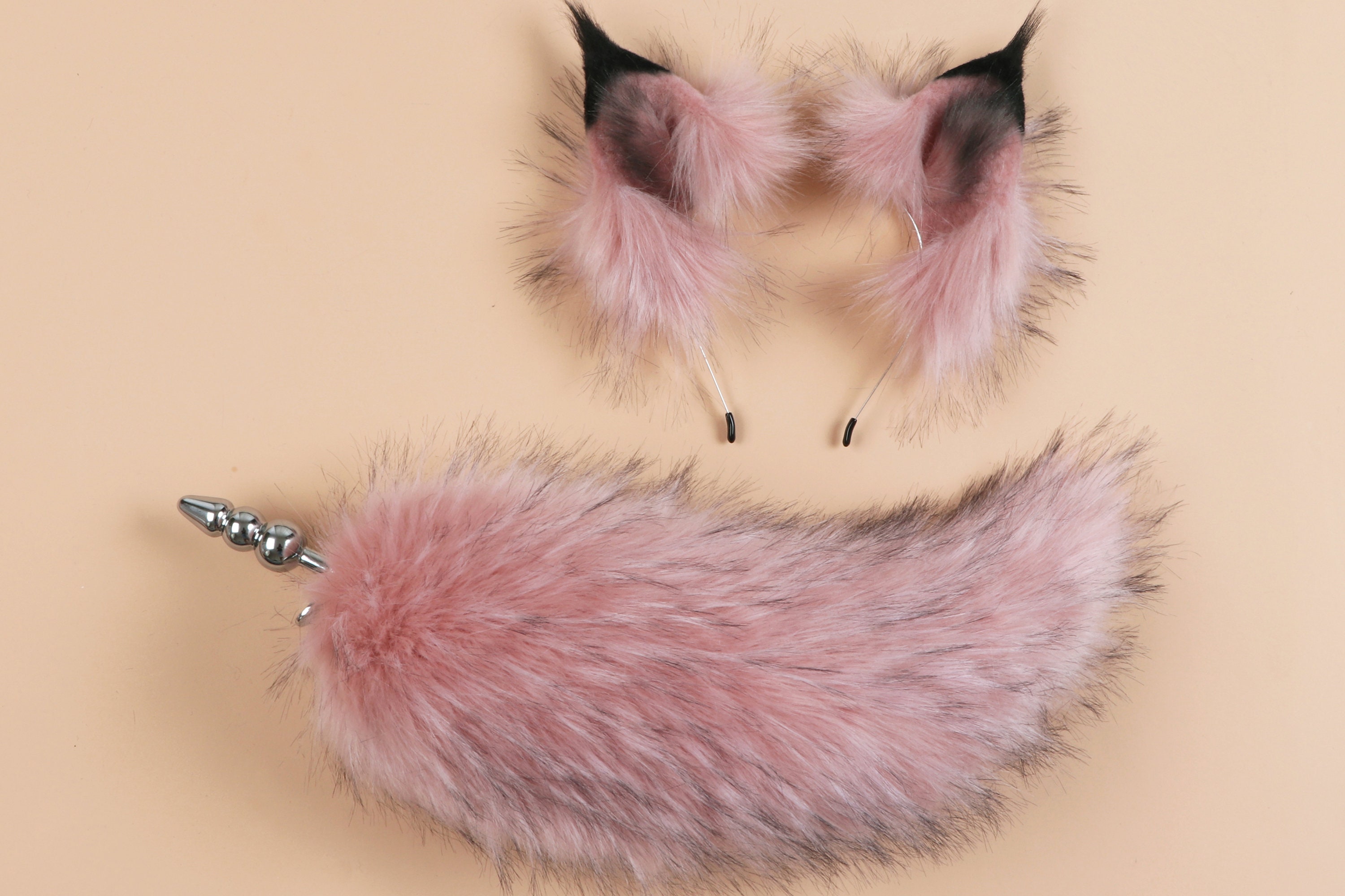 Pink Fox Tail Plug And Ear Set Wolf Tail Buttplug And Ear Fox Etsy