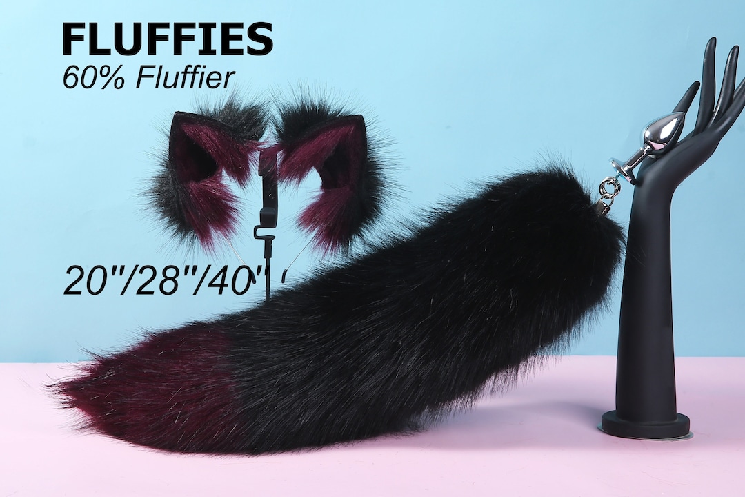 fox tail plug and ear set fox ear fluffy wolf tail butt plug tail buttplug wolf ear petplay sextoy anal plug tail cat tail plug -mature
