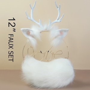 white realistic faux fur deer tail and ear animal ear realistic antler ears headband fawn ear and tail set anime cosplay deer ear headband
