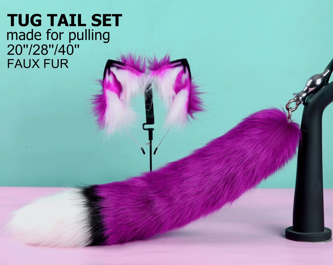 Purple Tug Tail Plug And Ear Set Faux Fur Fox Tail Butt Plug Wolf Tail Buttplug Ddlg Sex Toy