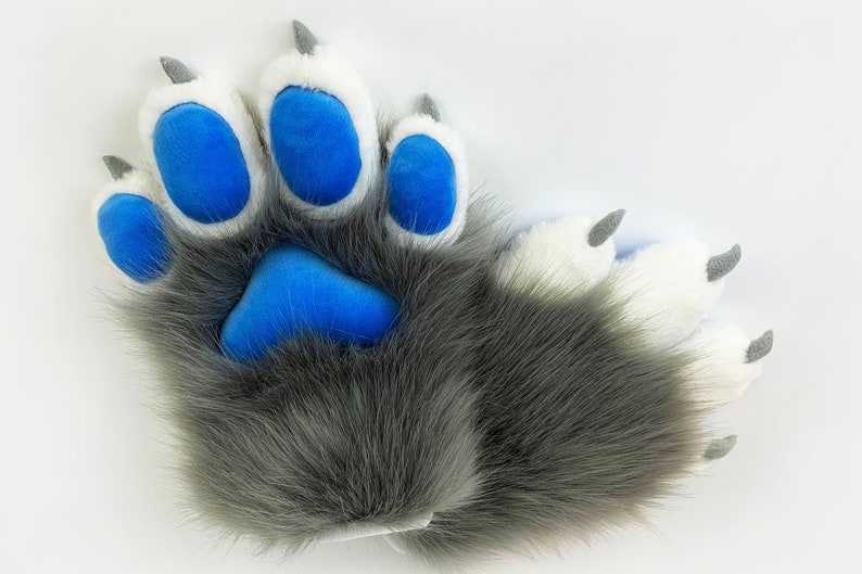 White gray blue cat paws gloves costume cosplay faux fur fluffy fox fursuit paws kitty shops cosplay fursuit paws gloves handpaws fur paws claws