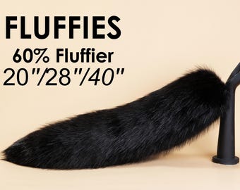 Cola de zorro negra y esponjosa, cola de lobo de piel sintética, cola de anime para cosplay, cola de gatito para juegos de mascotas, cola de gato, cola peluda, cola de animal