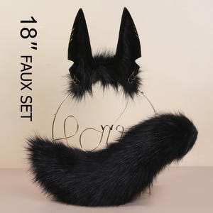 black realistic faux fur anubis ears and tail set anubis wolf tail and ear set wolf ear wolf tail anime cosplay anubis tail anubis ear