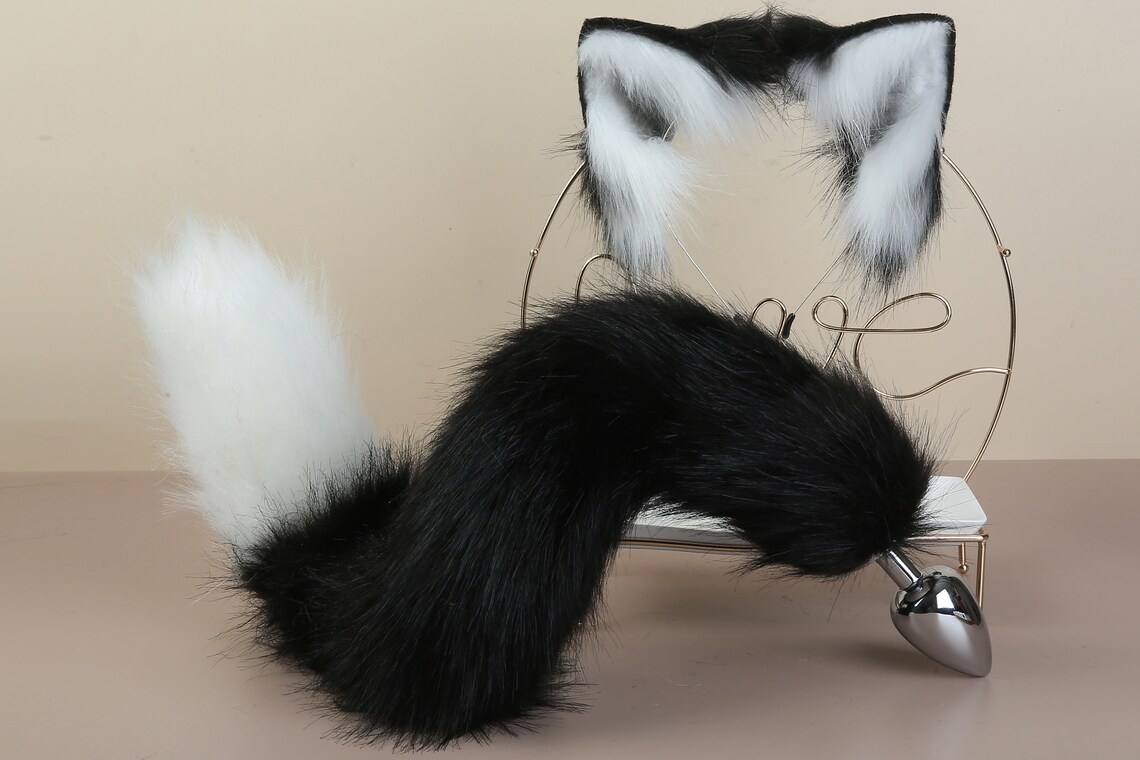 Black and White Cat Ear and Tail Plug Setkitten Tail Buttplug Etsy