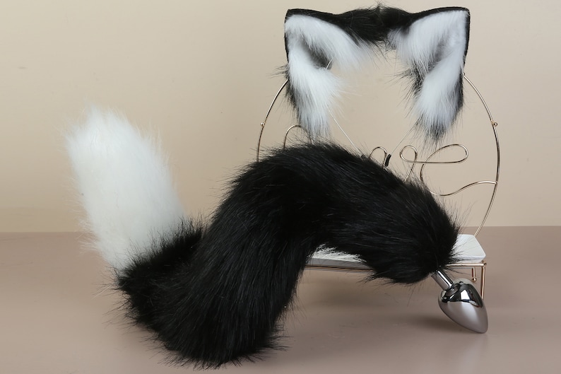 Black and White Cat Ear and Tail Plug Setkitten Tail Buttplug Etsy Canada