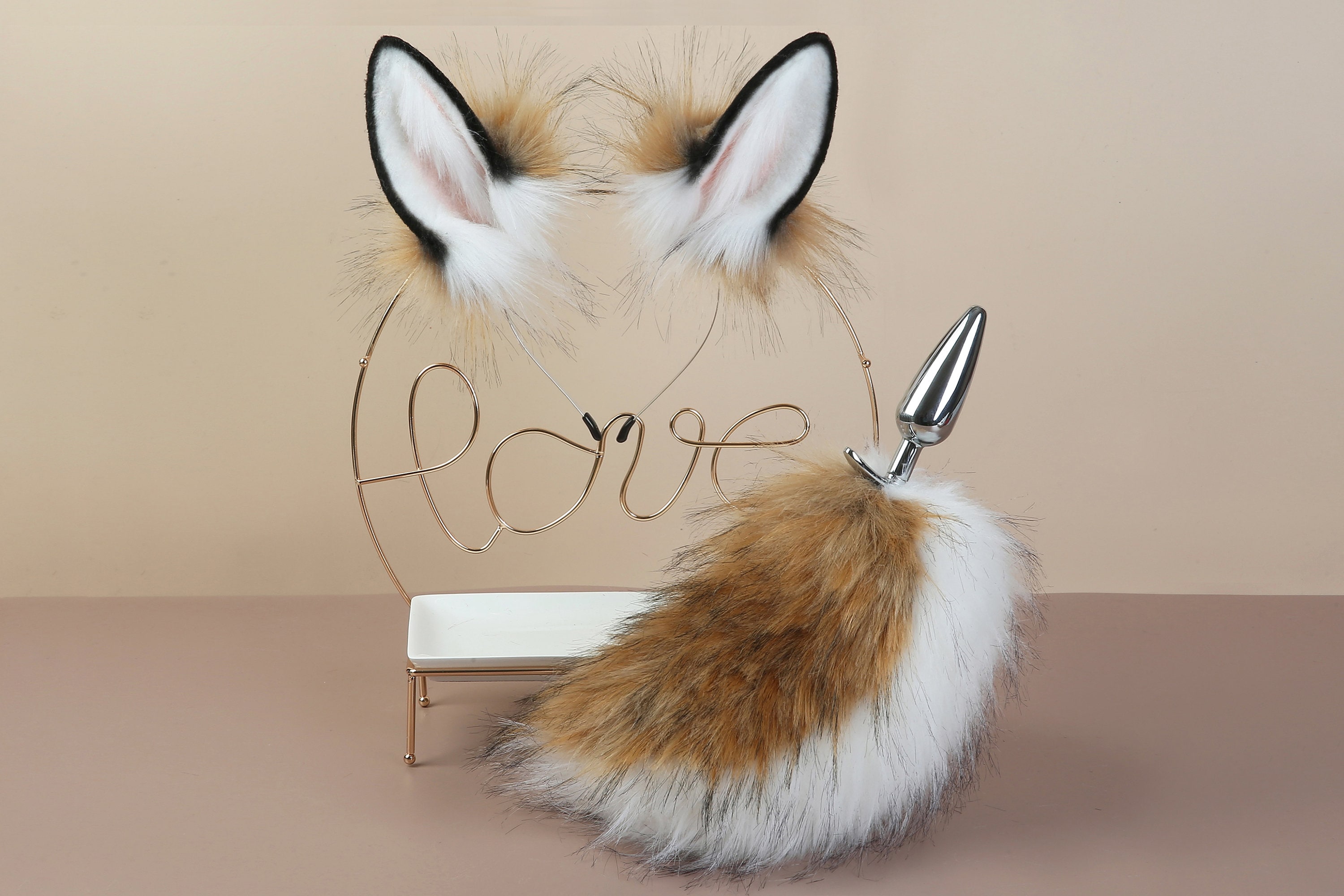 Brown White Bunny Ear and Tail Plug Set Rabbit Tail Butt Plug Etsy