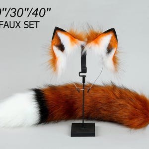 red fox tail and ear set faux fur fox ear and tail cosplay wolf tail and wolf ear petplay cat tail and ears kitten ears tail halloween gift