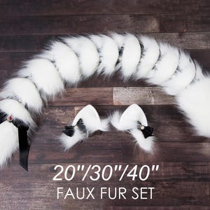 White fox tail and ear set faux fur fox ear and tail cosplay wolf tail and wolf ear petplay cat tail and ears kitten ears tail halloween