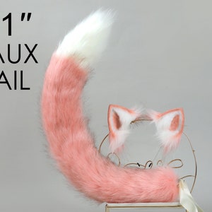 pink realistic faux fur cat tail and ear set cat ear headband fox tail and ear headband kitten tail cosplay animal kitten ear kittenplay