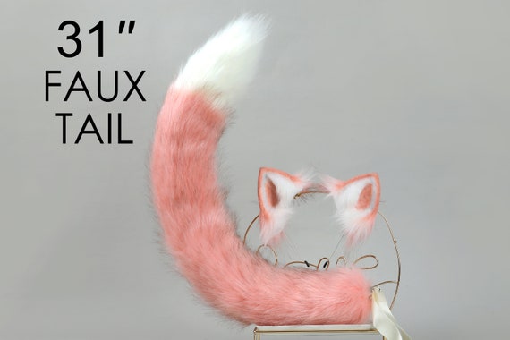 white pink fox tail plug and ears set detach curly tail butt plug kitten  wolf tail buttplug cat petplay bdsm cosplay anime sextoy