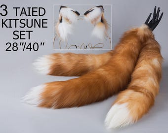 Kitsune staart en staart set wit 3 set vossenstaarten en oren kitten oor en staart set vossenoren en staart petplay anime cosplay petplay
