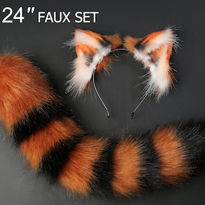 oreja y cola de zorro de piel sintética conjunto de orejas y cola de lobo conjunto de petplay anime cosplay oreja y cola oreja de gato y cola diadema de orejas de gatito cola de gatito