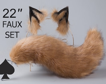 brown black fox tail plug and ear neko ear and tail set neko cosplay anime wolf tail buttplug and ear kitten ear and tail plug set -mature