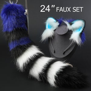faux fur raccoon ear and tail set tiger ear and tail set petplay ear and tail raccoon cosplay Procyonidae ear and tail cosplay animal ear