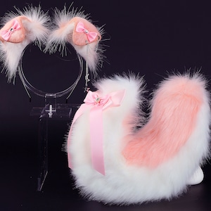 Roze strik puppy oor en staart set realistische nepbont herdershond oor en staart set shiba Inu hond oor en staart set cosplay puppy spelen halloween