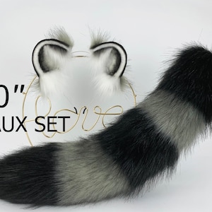 faux fur raccoon ear and tail set raccoons tail and ear set petplay ear and tail anime cosplay stripe Procyonidae ear and tail cosplay