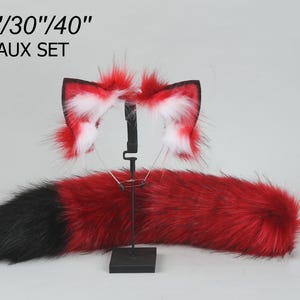 red black fox tail and ear set faux fur fox ear and tail cosplay wolf tail and wolf ear petplay cat tail and ears kitten ears tail halloween