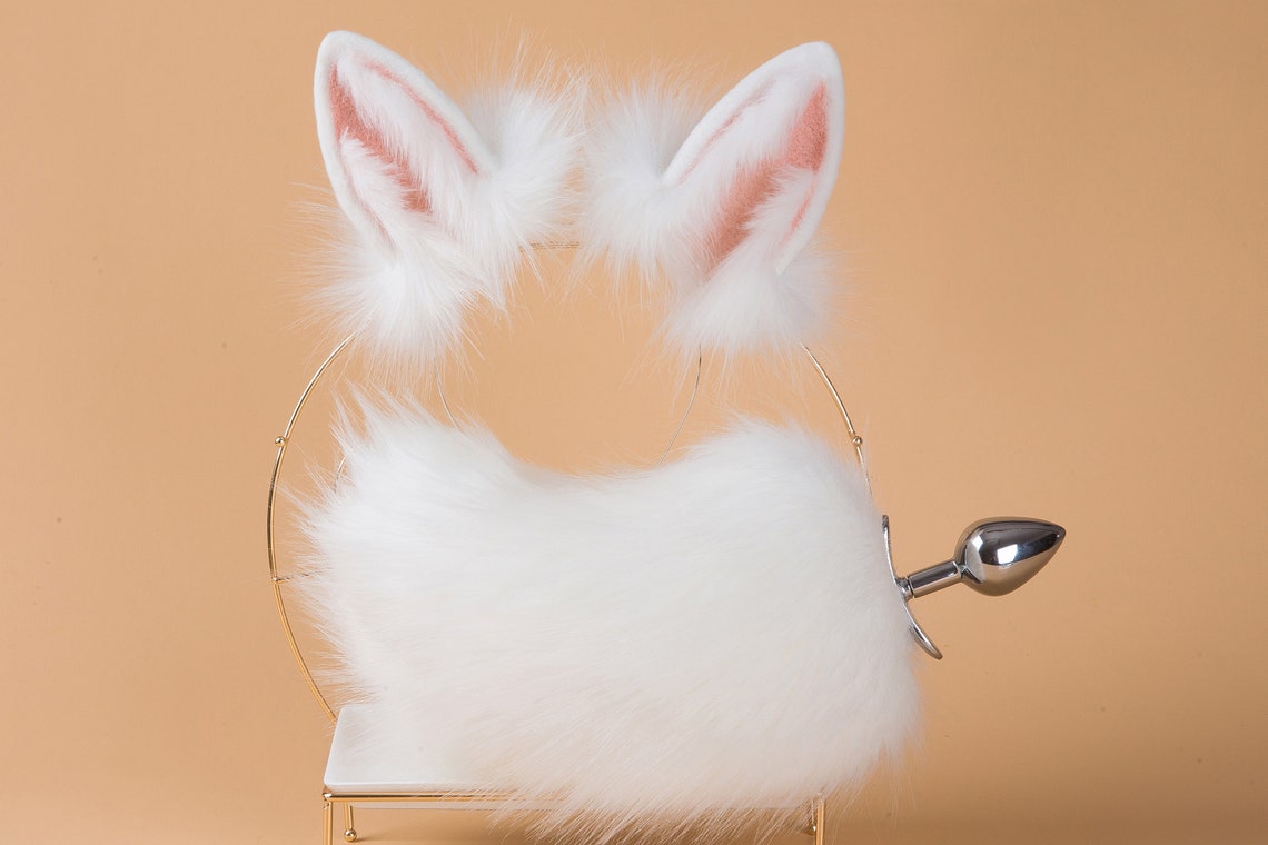 Faux Fur White Bunny Tail Plug and Ear Set Cosplay Anime - Etsy