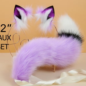 Realistic faux fur fox tail and ear wolf tail and ear kitten ear and tail set curved cat tail and ear anime cosplay tail fox ear headband