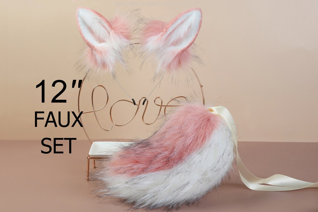 Pink White Bunny Ear and Tail Plug Set Rabbit Tail Butt Plug and Ear