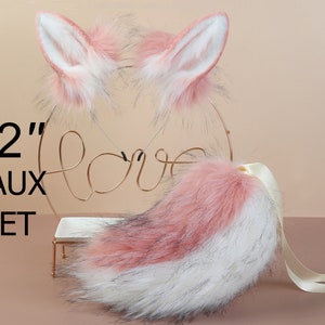pink white bunny tail and ear set rabbit ear and tail set bunny ears tail cosplay anime ears bunny ear headband rabbit ear petplay halloween