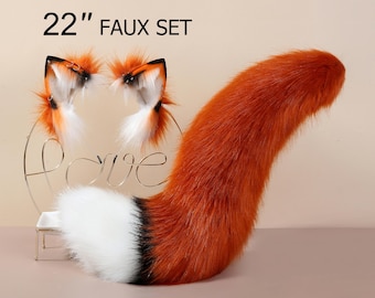brown white fox tail and ear realistic faux fur wolf tail and ear kitten ear and tail set curved cat tail and ear anime cosplay petplay
