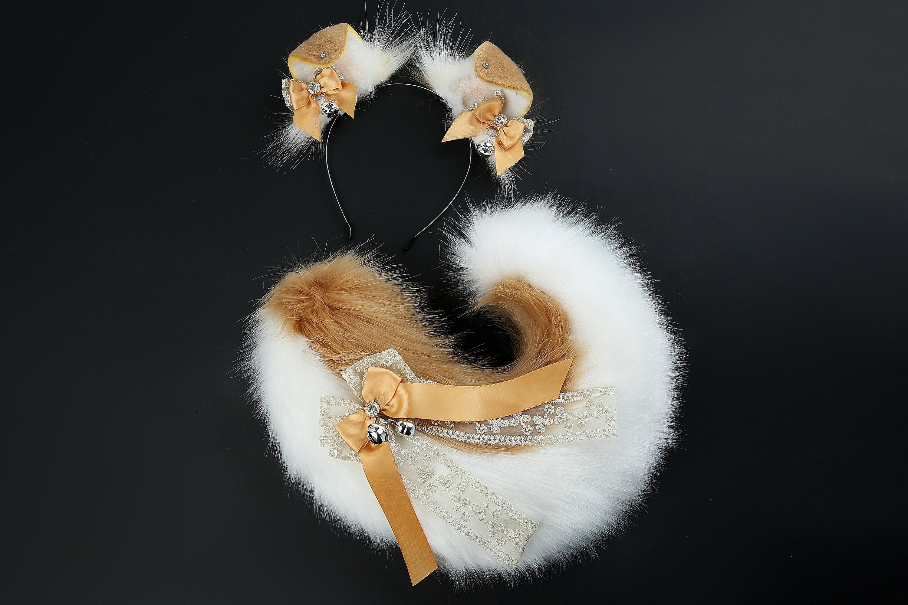 Blond blanc chien de berger queue et oreille fausse fourrure épissage Shiba Inu chien oreille et queue anime cosplay therian chiot oreille et queue