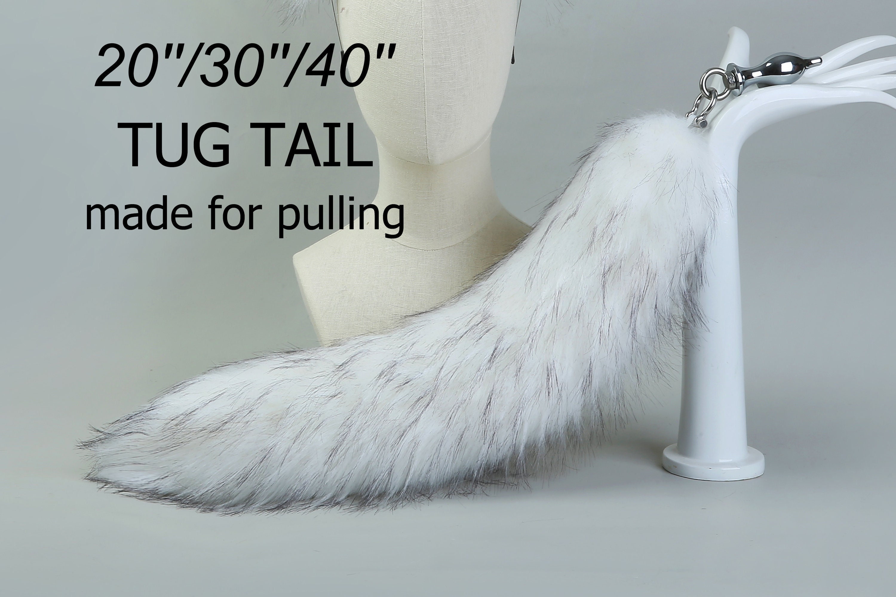 Tug Tail Plug for Pulling Fox Tail Butt Plug White With Black Etsy