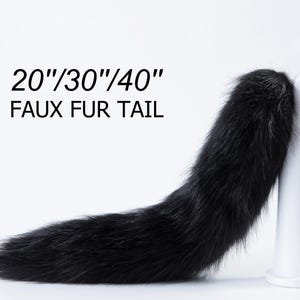 black realistic faux fur fox tail fake fur fox tail anime cosplay wolf tail cat tail kitten tail halloween costume tail kittenplay petplay