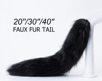 black realistic faux fur fox tail fake fur fox tail anime cosplay wolf tail cat tail kitten tail halloween costume tail kittenplay petplay