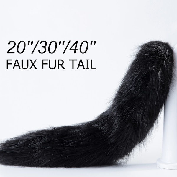 black realistic faux fur fox tail fake fur fox tail anime cosplay wolf tail cat tail kitten tail halloween costume tail kittenplay petplay