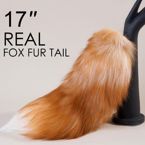brown white fox fur tail soft - real fur fox tail short- maned wolf tail therian - cat tail - kitten tail - anime cosplay tail - kemonomimi