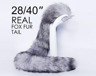 Aliriga gray fox tail - fox fur fox tail - wolf tail  - cat tail  - foxtail furry tail anime cosplay- soft cat tail kitten tail