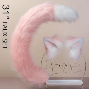 Pink faux fur cat tail and ear set cat ear headband kitten ear and tail kittenplay fox tail and ear wolf ear and tail  anime cosplay petplay