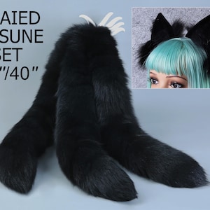Kitsune staart en staart set wit 3 set vossenstaarten en oren kitten oor en staart set vossenoren en staart petplay anime cosplay petplay