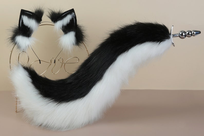White Black Kitten Tail Butt Plug Tail Petplay Fox Tail Plug Etsy