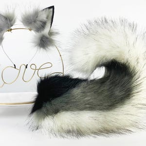 Gray faux fur puppy tail and ear set shiba Inu dog tail and ears puppy ears and tail anime cosplay shepherd dog ear and tail puppy play