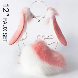 Pink  lop bunny ear and tail set rabbit ear and tail set bunny ears tail cosplay anime ears bunny ear headband rabbit ear petplay halloween