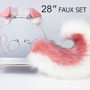 white pink puppy ear and tail set realistic faux fur shepherd dog ear and tail set shiba Inu dog ear and tail set cosplay puppy play
