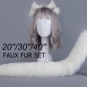 fox tail and ear set faux fur fox ear and tail cosplay wolf tail and wolf ear petplay cat tail and ears kitten ears tail halloween gift