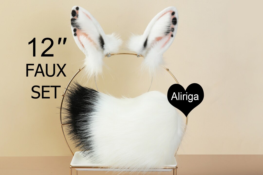 White Bunny Tail and Ear Set Rabbit Ear and Tail Set Bunny Ears Tail ...